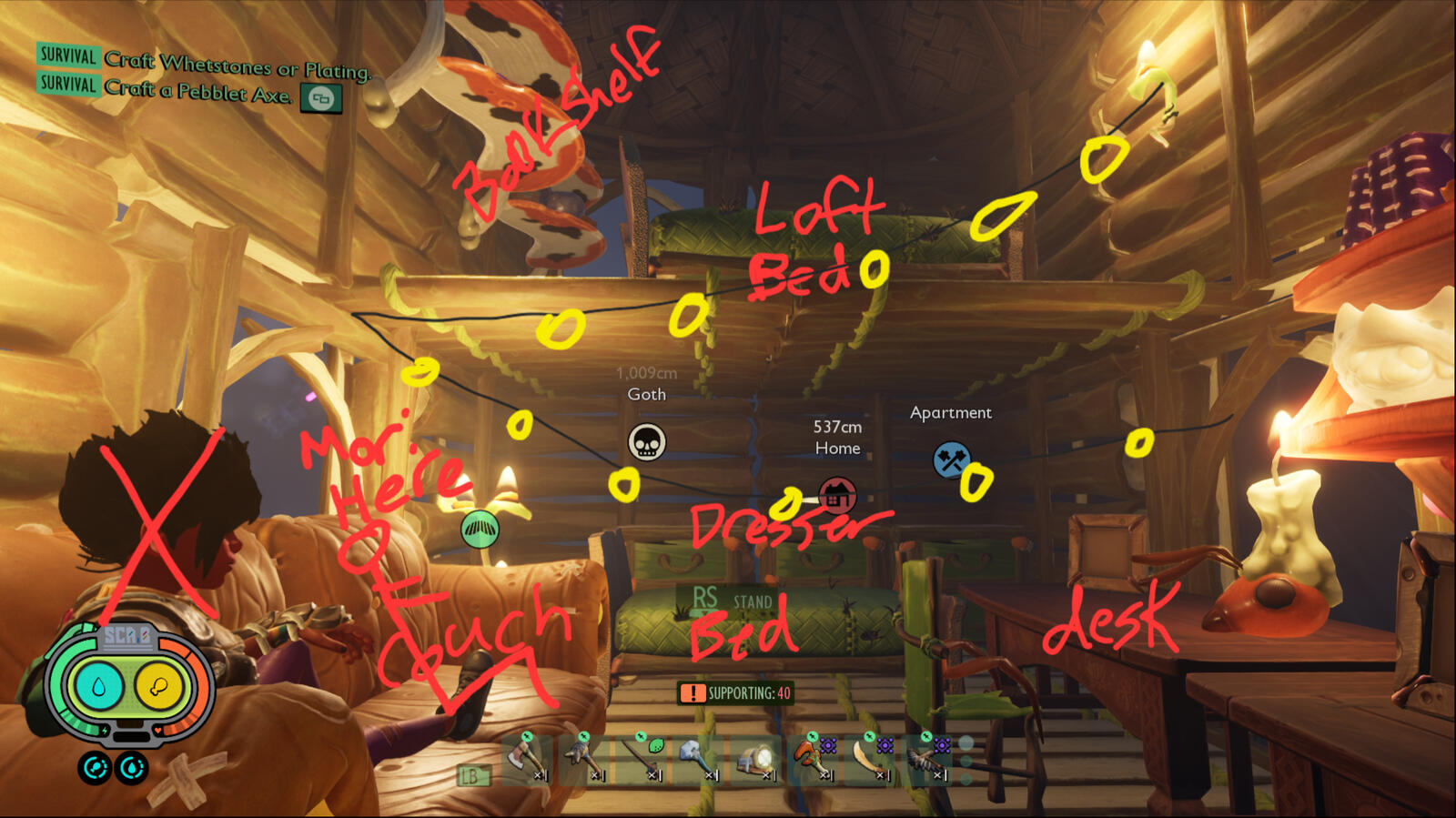 Before there was a beautiful poster of the inside of the oak treehouse, there was a mock up created in the video game Grounded. I built what I could and worked with UIDB on placements and what items go where.